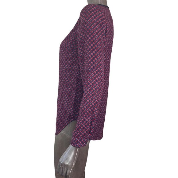 Daniel Rainn Blouse Half Button Front Blue and Red Pattern Womens Size XS - Picture 5 of 7